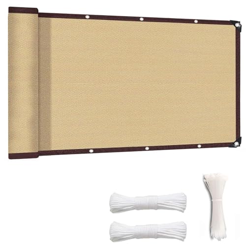 Luxurysail Balcony Screen Privacy Fence Cover Wind and UV Protection Fence Netting Mesh for Balcony Window Light Patio Porch Deck Garden Beige 3.4x2.5m von Luxurysail