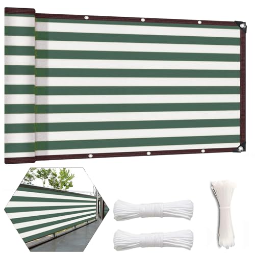 Luxurysail Balcony Screen Privacy Fence Cover Wind and UV Protection Fence Netting Mesh for Balcony Window Light Patio Porch Deck Garden Grün & Weiß 2.8x9m von Luxurysail