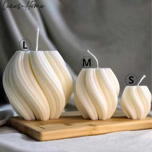 Luxus-Home 3er Set Wellenkerzen (L+M+S) - Handgemachte Sojawachskerze - Deko für Wohnzimmer - Spiral-Kerzen - Geschenke für Frauen - Geburtstage - Weiße Kerze - Elegante Dekoration - Weiße Kerze von Luxus-Home