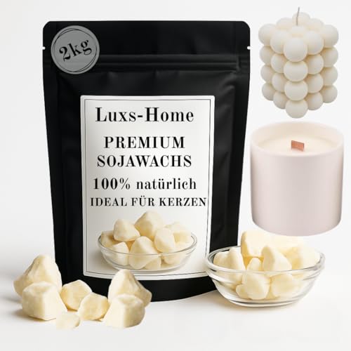 Sojawachs 2kg – Premium Kerzenwachs zum Gießen - DIY Kerzen selber machen - Natürlich, Vegan Öko & Nachhaltig - Ideal für Duftkerzen, Kerzenherstellung, pastillen, Soy Candle Wax von Luxus-Home