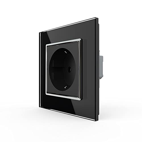 Livolo Steckdose Einzelsteckdose Wandsteckdose UP inkl. Glasrahmen aus Kristallglas in Schwarz von Luxus-Lamp