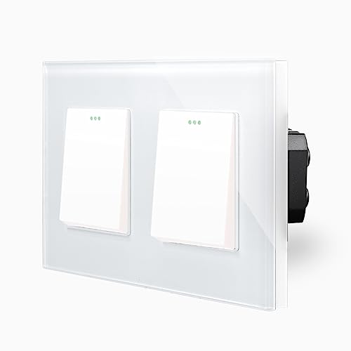 2x Wipp 1-facher Lichtschalter und Wechselschalter Wandschalter 1-Weg für UP DE Unteputzdose im 2-Fach Glasrahmen Glas Wandblende Weiß Kipp Schalter LUXUS-TIME von Luxus-Time