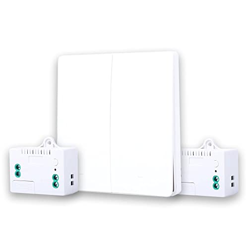 Funkschalter System Batterielos Kabellos Wireless Wandschalter & Batterieloser Drahtloser Funk Empfänger Keine Verkabelung KINETIC (Serienschalter (2 Fach) mit 2x Empfänger) von Luxus-Time