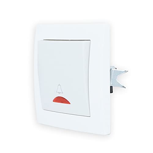 LINA Taster Klingel + Beleuchtung VDE für Unterputz WEIß Rahmen H1-C113M+H1-C001 Komplettset UP Schalter Türklingel Kippschalter Kunststoffrahmen von Luxus-Time