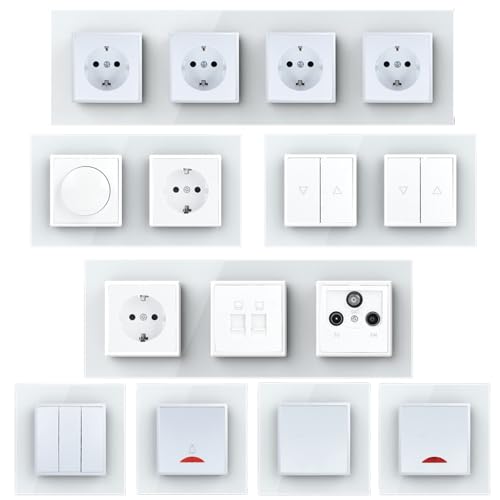 LINA Lichtschalter Steckdose Wechselschalter Taster Dimmer Wandschalter Netzwerk Glasrahmen Wandsteckdose UP VDE (Wechselschalter Kontrollleuchte) von Luxus-Time