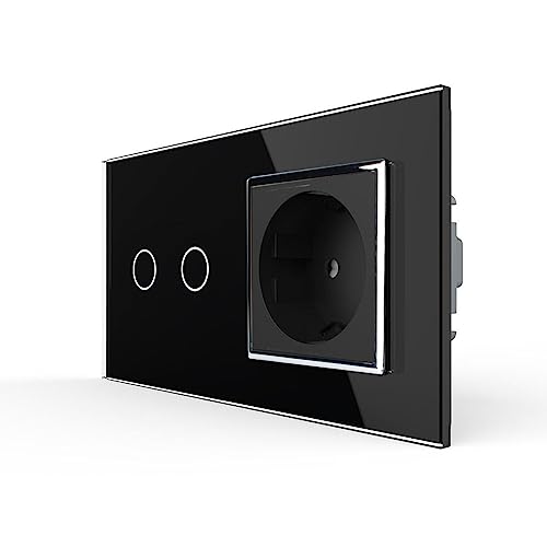 LIVOLO 2-Weg Lichtschalter/Steckdose TouchSchalter Komplettset mit Serienschalter Steckdose und Glasblende in Schwarz LIVOLO 2-Weg Lichtschalter/Steckdose TouchSchalter Komplettset mit Serienschalter Steckdose und Glasblende in Schwarz von Luxus-Time