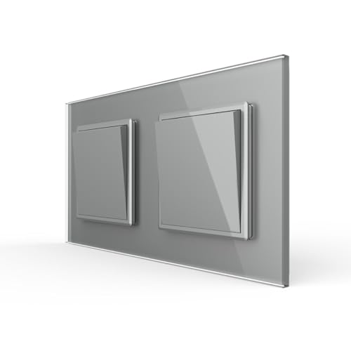LIVOLO 2x Wipp Lichtschalter und Wechselschalter meschanischer doppelter Schalter im Glas Rahmen Kombination Kippschalter Wechsellichtschalter in Grau Unterputz Einbau VL-C7-K1S-K1S-15 von Luxus-Time