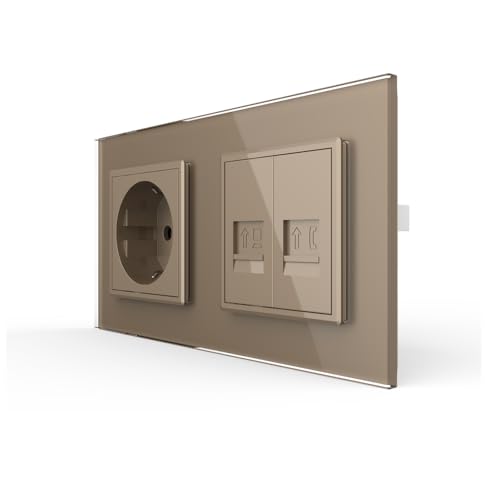LIVOLO Schuko Steckdose Wandsteckdose mit Telefon RJ11 und Netzwerkmodul RJ45 LAN Ethernet Datendose Anschlussdose inkl. Glasrahmen weiß Unterputz von Luxus-Time