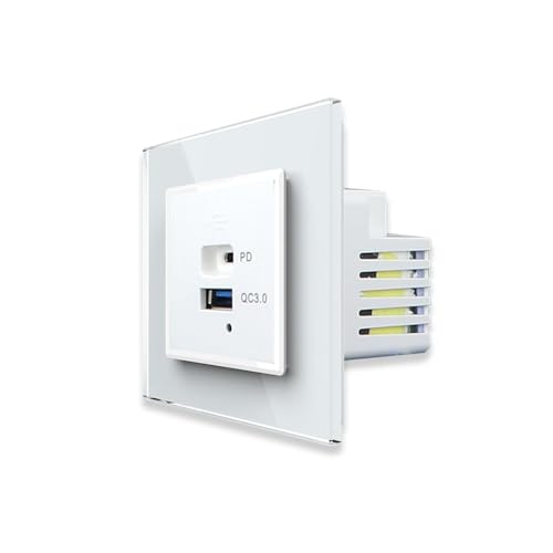 LIVOLO Steckdose USB A/C Schnellladegerät 65W für Unterputzeinbau Wand Einbaudose Wandsteckdose UP Ladestation unterstützt QC3.0 Typ USB-C USB-A Ports in Weiß Glas VL-USB-AC-65-11-VL-C7-SR-11-A von Luxus-Time