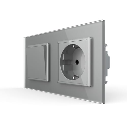 LIVOLO Steckdose mit Wipp Lichtschalter meschanischer Wechselschalter Unterputz Einbau Schuko Stecker zweifach Rahmen Glas Kombination Kippschalter Wechsellichtschalter Grau VL-C7-K1S-C1EU-15 LIVOLO Steckdose mit Wipp Lichtschalter meschanischer Wechselschalter Unterputz Einbau Schuko Stecker zweifach Rahmen Glas Kombination Kippschalter Wechsellichtschalter Grau VL-C7-K1S-C1EU-15 von Luxus-Time