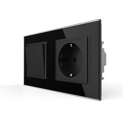 LIVOLO Steckdose mit Wipp Lichtschalter meschanischer Wechselschalter Unterputz Einbau Schuko Stecker zweifach Rahmen Glas Kombination Kippschalter Wechsellichtschalter Schwarz VL-C7-K1S-C1EU-12-A LIVOLO Steckdose mit Wipp Lichtschalter meschanischer Wechselschalter Unterputz Einbau Schuko Stecker zweifach Rahmen Glas Kombination Kippschalter Wechsellichtschalter Schwarz VL-C7-K1S-C1EU-12-A von Luxus-Time