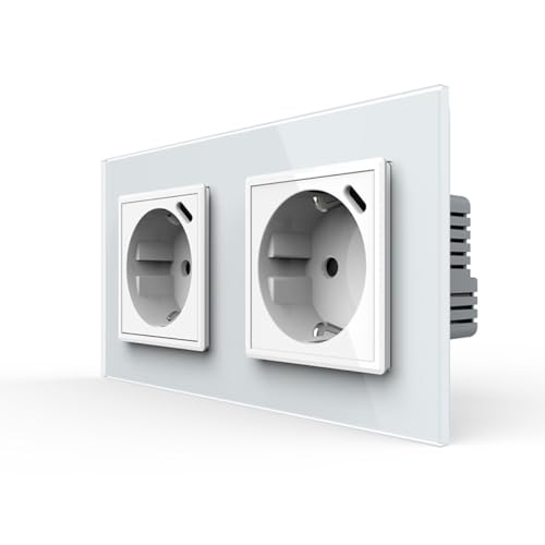 LIVOLO Zweifache Steckdose mit USB-C Anschluss intigiert 18W Ladedose im Glasrahmen Weiß Schuko Stecker USB TYP C Schutzkontaktsteckdose Unterputz Einbau Ladefunktion VL-2-FCTF16A-SR-SR-11-A von Luxus-Time