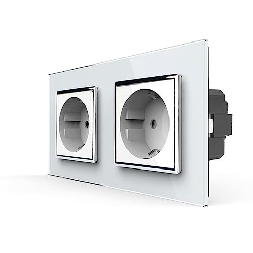 LIVOLO Zweifache VDE Steckdose Weiß Glas Wandsteckdose Unterputz UP Komplettset inkl. Glasrahmen in Weiß von Luxus-Time