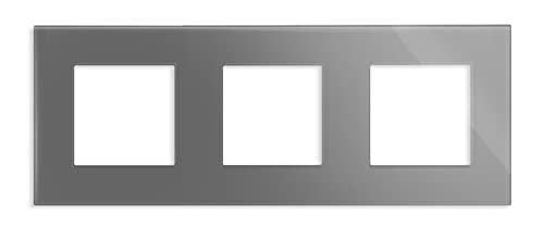 LUXUS-TIME Nur Rahmen Glas Wandblenden Lichtschalter Blenden Schalterleisten für Touchschalter, Lichtschalter, Steckdosen, Unterputz Dosen Glasrahmen in Grau, Weiß, Schwarz (3-Fach, Grau-Glas) von Luxus-Time