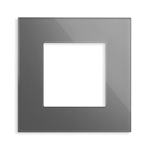LUXUS-TIME Nur Rahmen Glas Wandblenden Lichtschalter Blenden Schalterleisten für Touchschalter, Lichtschalter, Steckdosen, Unterputz Dosen Glasrahmen in Grau, Weiß, Schwarz (1-Fach, Grau-Glas) von Luxus-Time