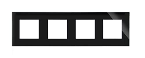 LUXUS-TIME Nur Rahmen Glas Wandblenden Lichtschalter Blenden Schalterleisten für Touchschalter, Lichtschalter, Steckdosen, Unterputz Dosen Glasrahmen in Grau, Weiß, Schwarz (4-Fach, Schwarz-Glas) von Luxus-Time