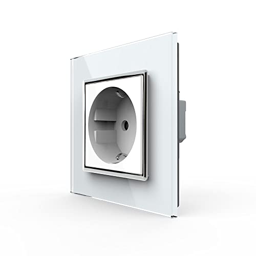 Livolo Schuko Steckdose Wandsteckdose Einzelsteckdose für UP inkl. Glasrahmen in weiß von Luxus-Lamp