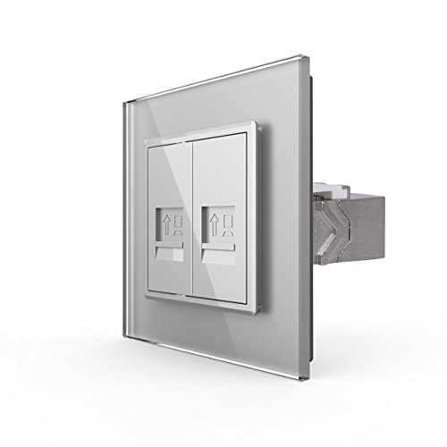 Livolo zweifaches LAN-Modul Patch CAT7 als End- oder Durchgangsdose RJ45 für UP mit Glasblende in Grau von Luxus-Time
