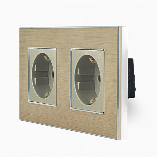 Luxus-Time 2-Fache Steckdose im zweifachen Design Aluminiumrahmen für die DE Unterputzdose Einbau Dose zweifach Schuko Stecker in gold LXBA2-13-71-13 von Luxus-Time
