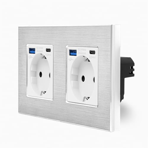 Luxus-Time 2-Fache USB Steckdose mit USB A/C Anschluss 20W im zweifachen Design Aluminiumrahmen für die DE Unterputzdose Einbau Dose zweifach Schuko Stecker in Weiß LXBA2-MP010U-2-11 Luxus-Time 2-Fache USB Steckdose mit USB A/C Anschluss 20W im zweifachen Design Aluminiumrahmen für die DE Unterputzdose Einbau Dose zweifach Schuko Stecker in Weiß LXBA2-MP010U-2-11 von Luxus-Time