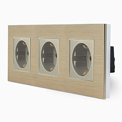 Luxus-Time 3-Fache Steckdose im dreifachen Design Aluminiumrahmen für die DE Unterputzdose Einbau Dose dreifach Schuko Stecker in gold LXBA3-13-71-13 Luxus-Time 3-Fache Steckdose im dreifachen Design Aluminiumrahmen für die DE Unterputzdose Einbau Dose dreifach Schuko Stecker in gold LXBA3-13-71-13 von Luxus-Time