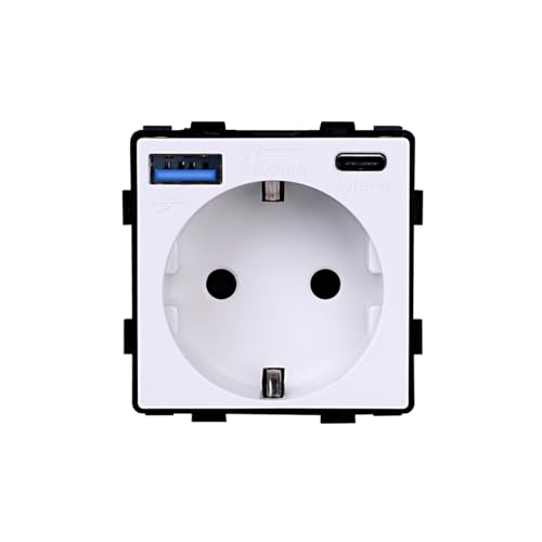 Luxus-Time Blenden Steckdosen Lichtschalter Wandschalter Wechselschalter USB HDMI uvm. Glasrahmen Weiß (Steckdose Modul + USB 2-fach Typ A/C 20W) von Luxus-Time