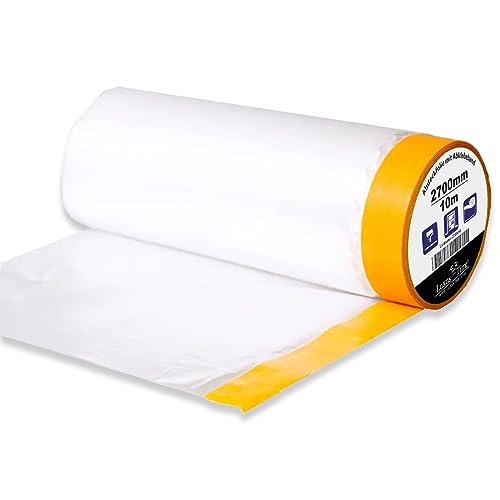 Luxus-Time Kreppband Malerband Masker 2700 mm x 10 m Gewebe mit Abdeckfolie selbstklebend UV-beständig Abklebeband Abdeckband Oberflächenschutz für Malerarbeiten Innenbereich Außenbereich von Luxus-Time