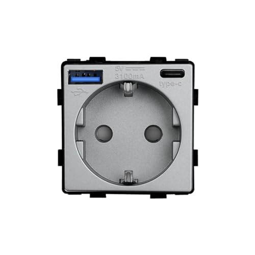 Luxus-Time Schuko Einbau Steckdose + USB 2-fach Typ A/C Netzteil MODUL Ladegerät 20W Mehrfachstecker UP Ladestecker Grau MP010U-15 von Luxus-Time