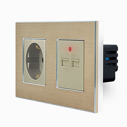 Luxus-Time Steckdose mit 2-Fache USB dose im zweifachen Aluminiumrahmen für die DE Unterputzdose Einbau Steckdose 2x USB-Dose zum aufladen von Smartphones Tablets PC uvm in Gold LXBA2-13-71-2USB-13 Luxus-Time Steckdose mit 2-Fache USB dose im zweifachen Aluminiumrahmen für die DE Unterputzdose Einbau Steckdose 2x USB-Dose zum aufladen von Smartphones Tablets PC uvm in Gold LXBA2-13-71-2USB-13 von Luxus-Time