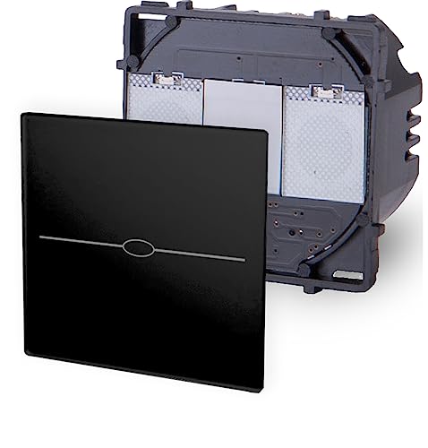 Luxus-Time Touch Lichtschalter Wandschalter LUX SERIE Glas Sensor Schalter Wechselschalter Schuko Steckdosen USB Cat Weiß Schwarz Gold (Modul: Touch Taster 1-Weg, Schwarz) von Luxus-Time