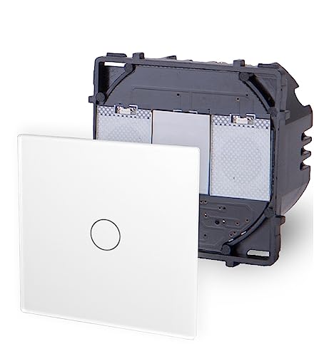 Luxus-Time Touch Lichtschalter Wandschalter POINT SERIE Glas Sensor Schalter Wechselschalter Schuko Steckdosen USB Grau Weiß Schwarz Gold (Modul: Touch Dimmer 1-Weg, Weiß) von Luxus-Time