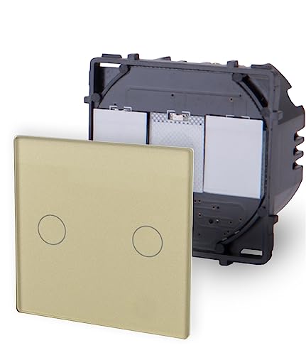 Luxus-Time Touch Lichtschalter Wandschalter POINT SERIE Glas Sensor Schalter Wechselschalter Schuko Steckdosen USB Grau Weiß Schwarz Gold (Modul: Touch Serien Dimmer 2-Weg, Gold) von Luxus-Time