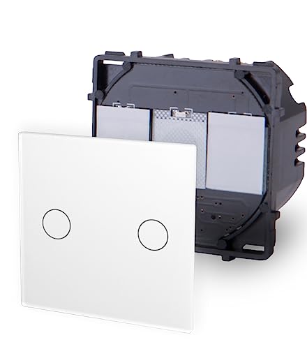Luxus-Time Touch Lichtschalter Wandschalter POINT SERIE Glas Sensor Schalter Wechselschalter Schuko Steckdosen USB Grau Weiß Schwarz Gold (Modul: Touch Serien Lichtschalter 2-Weg, Weiß) von Luxus-Time
