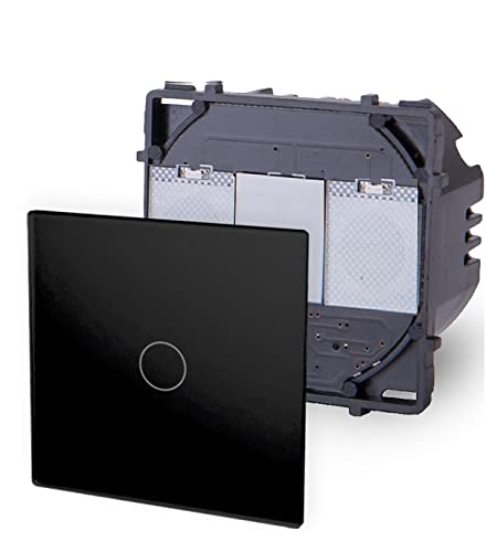 Luxus-Time Touch Lichtschalter Wandschalter POINT SERIE Glas Sensor Schalter Wechselschalter Schuko Steckdosen USB Grau Weiß Schwarz Gold (Modul: Touch Wechsel-/Kreuzschalter 1-Weg, Schwarz) von Luxus-Time