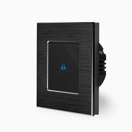 Luxus-Time Touch Türklingel Taster Impulsschalter LED Kontrollleuchte Drucktaster Haustür Klingel Wandschalter Impuls Treppenhaus Wohnungstür Eingangstür im Alurahmen in schwarz Glasblende von Luxus-Time