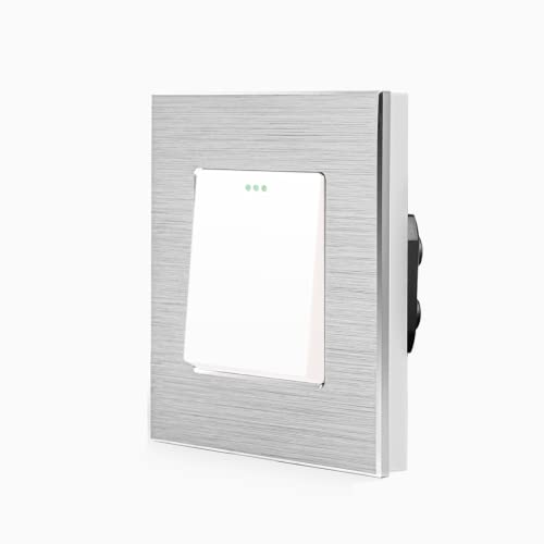 Luxus-Time Wipp 1-Fach Taster Lichtschalter Klingel einfach Schalter inkls. Design Aluminium Rahmen 1 Fach Einbau Kippschalter für die Unterputzdose in weiß Silber von Luxus-Time