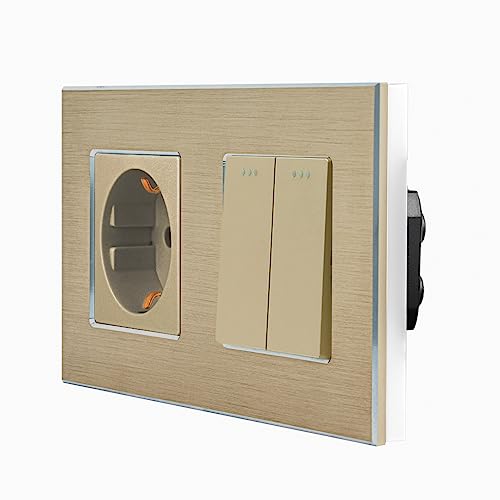 Luxus-Time Wipp Serienlichtschalter Wechselschalter Wandschalter + Steckdose und Aluminiumrahmen 2 Fach für UP in Gold Luxus-Time Wipp Serienlichtschalter Wechselschalter Wandschalter + Steckdose und Aluminiumrahmen 2 Fach für UP in Gold von Luxus-Time