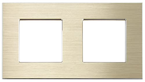 Luxus-Time Wippschalter Lichtschalter Steckdosen mit Aluminium Rahmen Unterputzdose UP Schuko Wipp Wandschalter Einbau Kippschalter Gold (2-Fach Rahmen Aluminium) von Luxus-Time