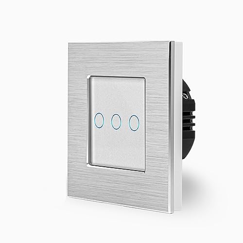 POINT dreifacher Touch Lichtschalter Ein/Aus 1-Fach im Aluminiumrahmen in weiß 3-Weg Glas Berührungs Wandschalter zum Schalter einer Leuchte, Lampe Luxus-Time von Luxus-Time