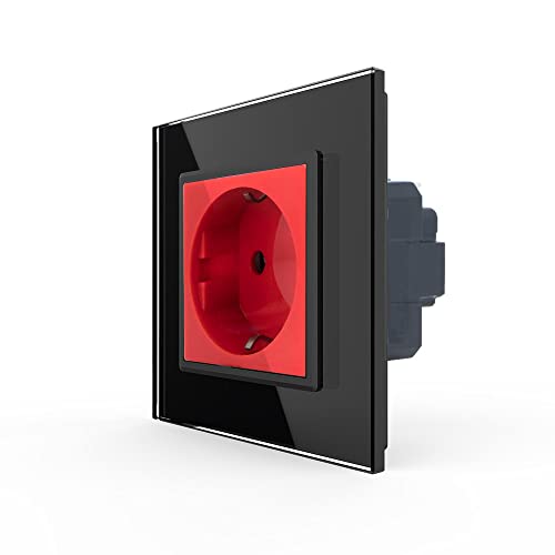 Rote Designer Steckdose 1 Fach inkls. kompatibel LIVOLO Glasrahmen in schwarz 77219-VL-C7-SR-12-A Gamer Dose Stecker red von Luxus-Time