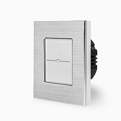 Smart Einfacher WIFI Touch Lichtschalter Ein/Aus 1-Fach im Aluminium Rahmen in weiß 1-Weg Smart Home Glas Berührungs Wandschalter für Alexa Google Home IFTT Tuya App gesteuert Luxus-Time von Luxus-Time