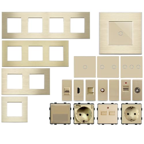 WLAN Touch Lichtschalter Wechselschalter Dimmer Serienschalter Steckdose | LED beleuchtet | Alexa/Google Home kompatibel | Glasrahmen | Gold | LUXUS-TIME (dimmbarer Wechselschalter (ohne WLAN)) von Luxus-Time