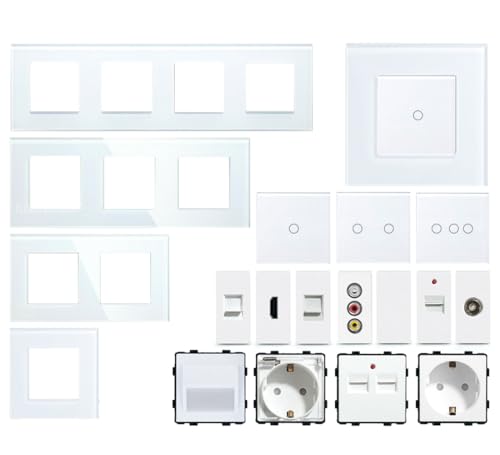 WLAN Touch Lichtschalter Wechselschalter Dimmer Serienschalter Steckdose | LED beleuchtet | Alexa/Google Home kompatibel | Glasrahmen | LUXUS-TIME (Taster (ohne WLAN)) von Luxus-Time