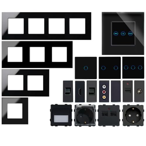 WLAN Touch Lichtschalter Wechselschalter Dimmer Serienschalter Steckdose | LED beleuchtet | Alexa/Google Home kompatibel | Glasrahmen | schwarz | LUXUS-TIME (WLAN Q1 Raumthermostat) von Luxus-Time