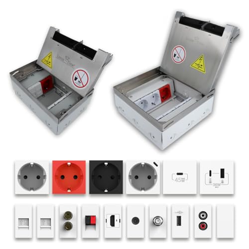 randloser Edelstahl Bodentank versenkbar Deckel belegbar Bodensteckdose Steckdosenbox Bodendose für Hohlböden & Estrich (1/2 Telefon) von Luxus-Time