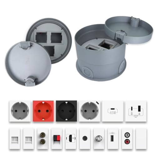 randloser runder Edelstahl Bodentank versenkbar Deckel belegbar Bodensteckdose Steckdosenbox Bodendose für Hohlböden & Estrich (Steckdose mit USB-C Anschluss) von Luxus-Time