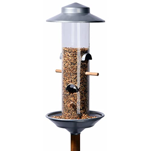 Luxus-Vogelhaus Futterspender 28820 mit Acrylglassilo, Metall, Silber, für Wildvögel, Singvögel, Kleiber, Kohlmeise, Sperling, Star, Blaumeise, Rotkehlchen von Luxus-Vogelhaus