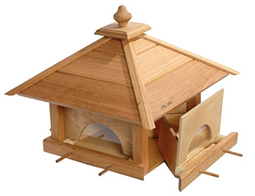 LUXUS-VOGELHAUS 46700e Vogelfutterhaus mit 4 Schubladen - Vogelvilla aus Massivholz - Futterstation für Wildvögel - Vogelhaus mit separaten Futter-Schubladen - 46,5 x 46,5 x 39 cm - Natur von Luxus-Vogelhaus