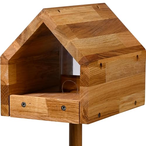 LUXUS-VOGELHAUS 46601e Vogelfutterhaus "Bauhaus III" - Futterhaus aus Massivholz - Futterstation inklusive Ständer - Wildvogelfutterplatz Eiche - 20,5 x 28 x 179 cm - Natur von Luxus-Vogelhaus