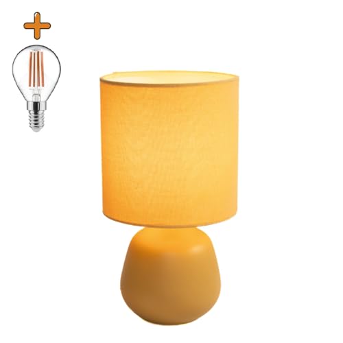 Luxus Tischlampe Amsterdam - Gelb - H28xØ15 - Armatur E14 - Keramik - Tischlampe Schlafzimmer - Tischlampe Wohnzimmer - Schreibtischlampe von Luxus